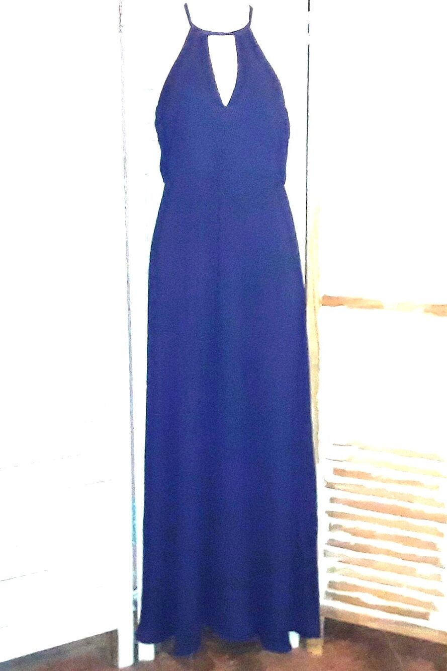 Lulus Women's Dress Size Small Formal Gown Halter Maxi Chiffon Blue Bridesmaid